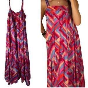 Abel the Label Boho Pink Red Geometric Tank Maxi Dress